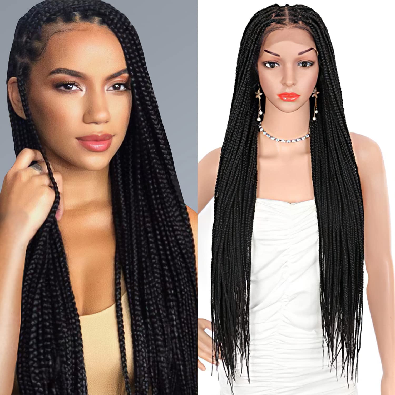 100% Hand-Braided Box Lace Front Braided Wigs-1