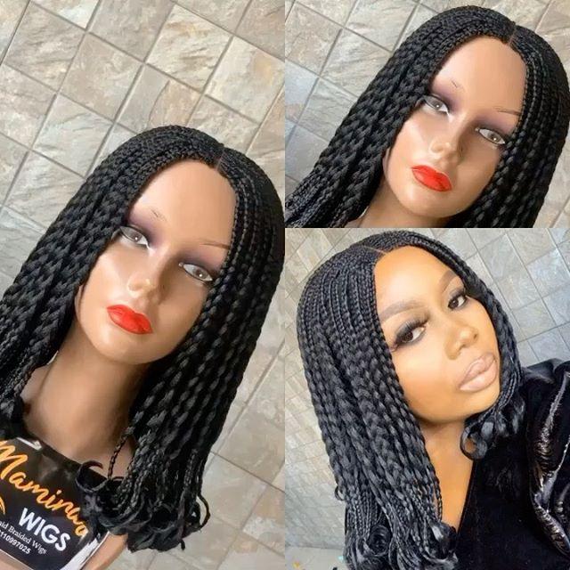 100% Hand-Braided Braids Short Braided Wig-3