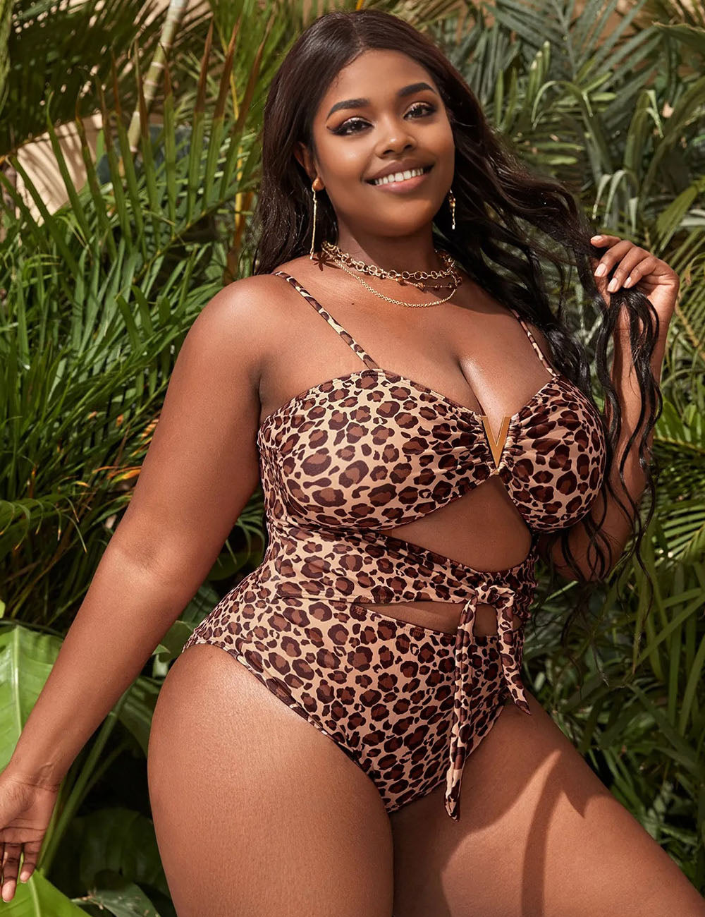 Women Plus Size Sexy One-Piece Leopard Swimsuit