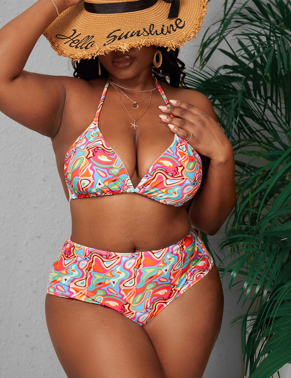 Women Plus Size Printed String Bikini Set