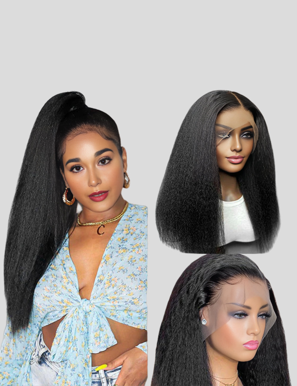 Kinky Straight Wig HD Lace Frontal Wigs Yaki Human Hair Wig 13x4 Lace Front Wigs 250 Density Wig