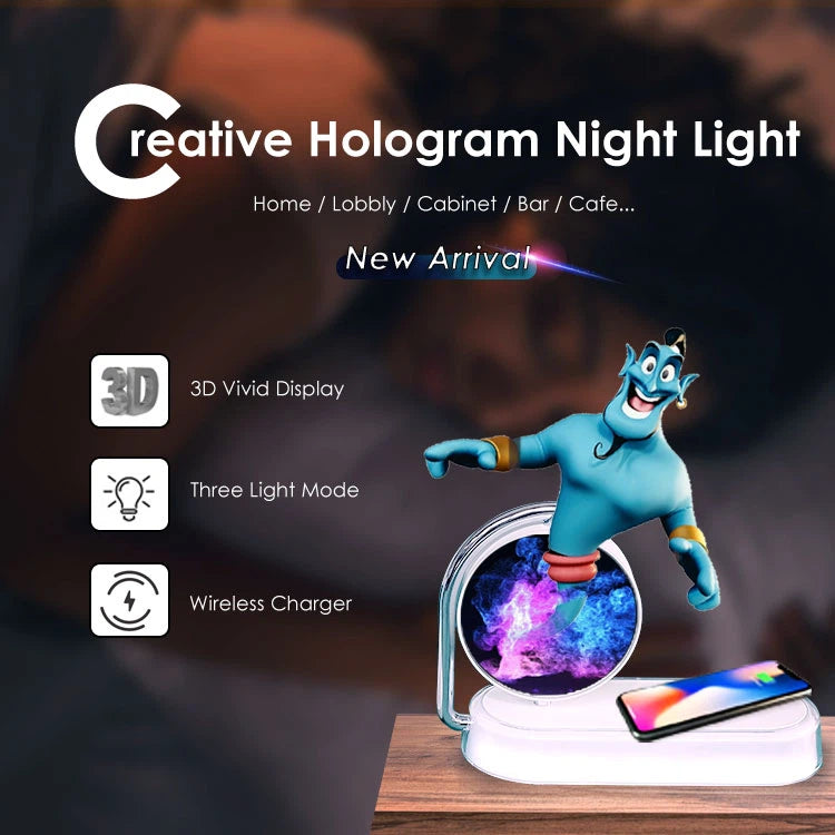 3D Hologram Fan &amp; Night Light Wireless Charging(Mobile App Control)