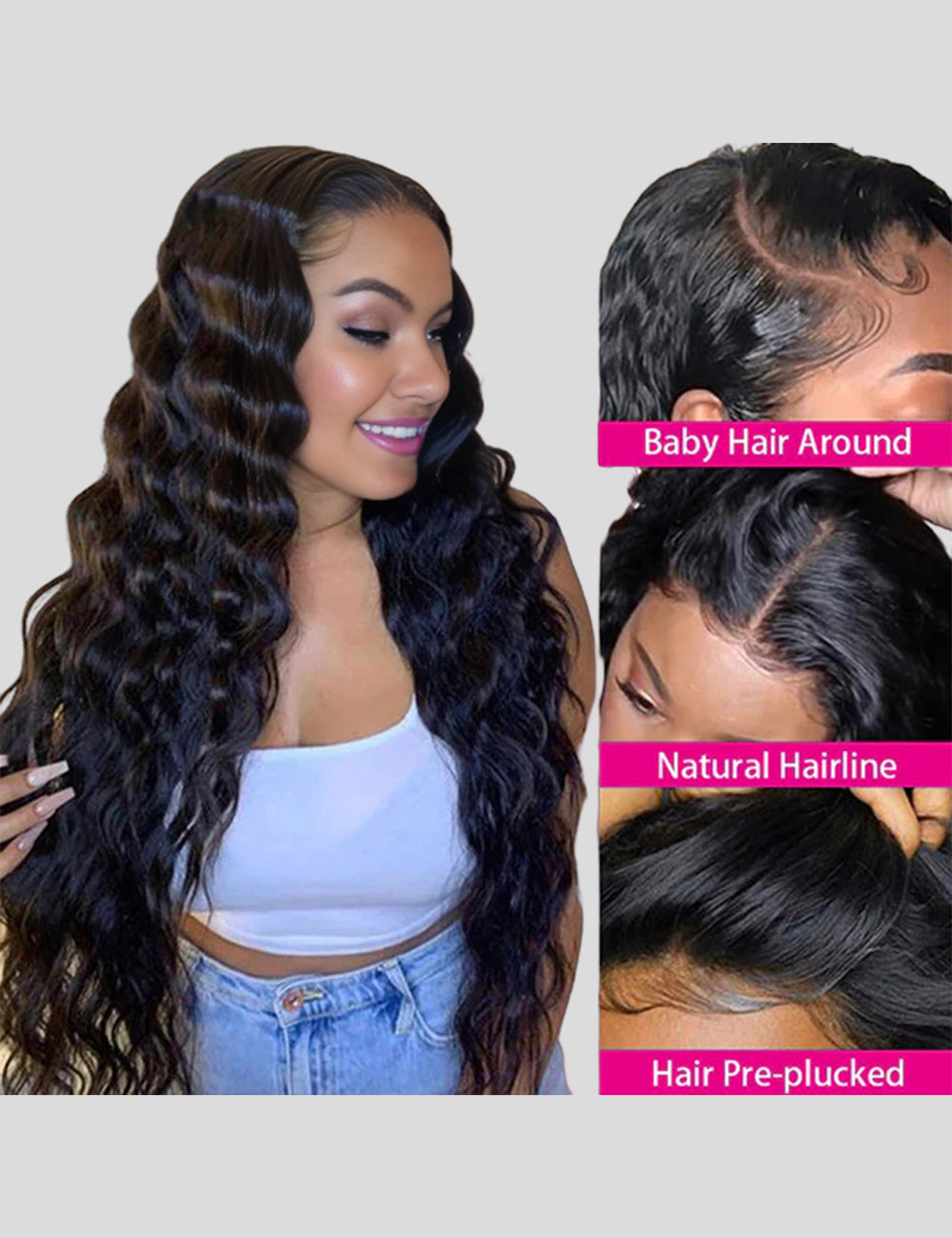 Loose Deep Wave Pre Bleached Wig Glueless 13x6 Lace Front Wig 180 % Density 40 Inch Human Hair Wig