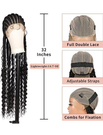 32 INCH Full Double Lace Braided Wigs-4