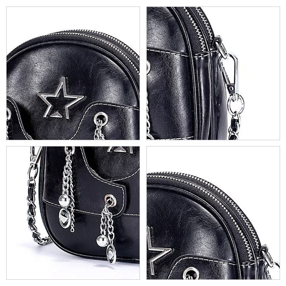 Cow Leather Round Zipper Mini Crossbody Bags| PRUSES