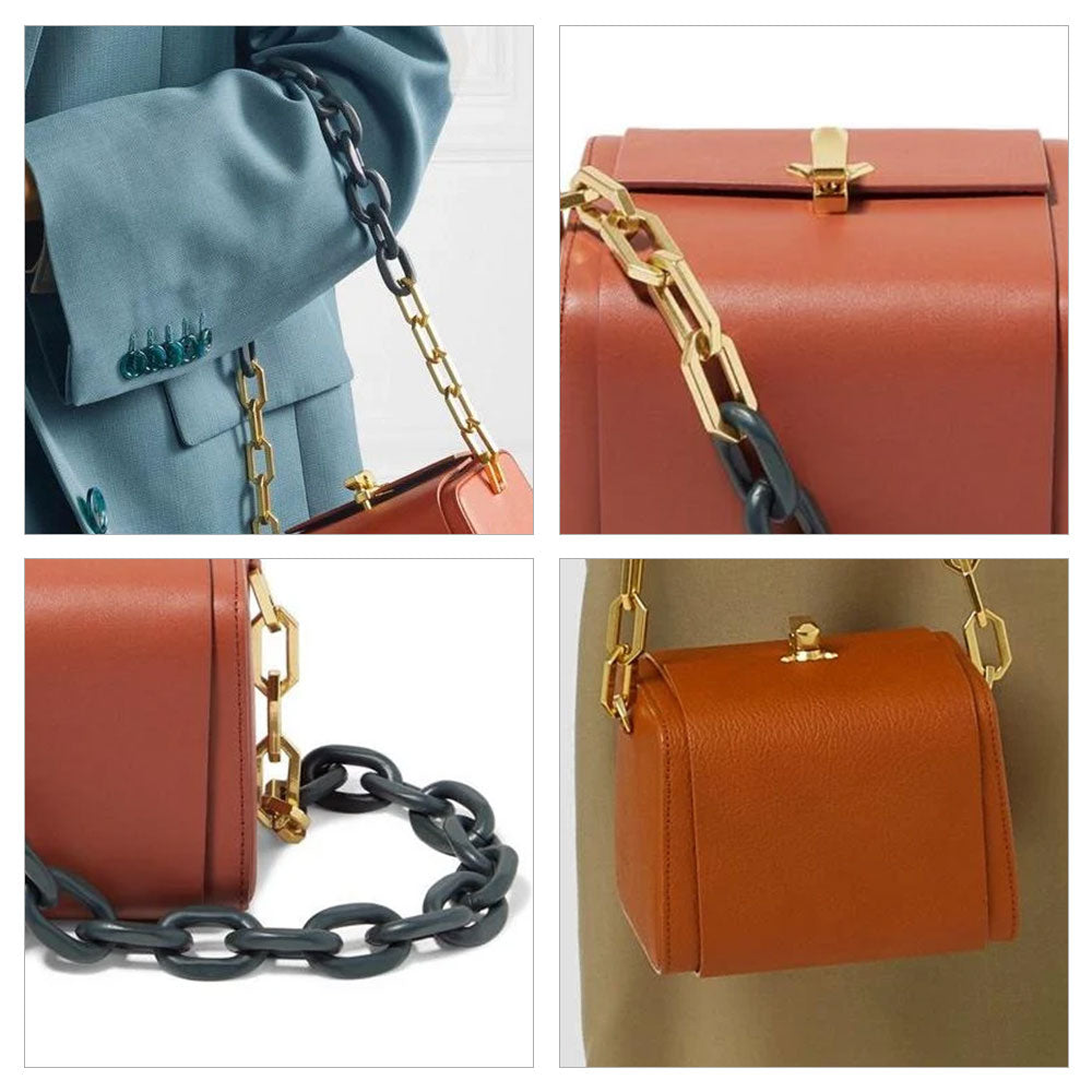 Tan Vegan Leather Box Acrylic Chain Bags| PRUSES