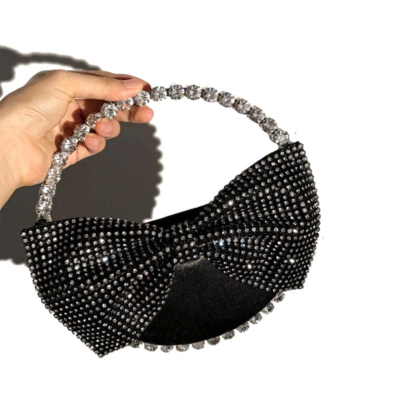 Black Bow Rhinestone Round Clutch Handbags | PRUSES-1