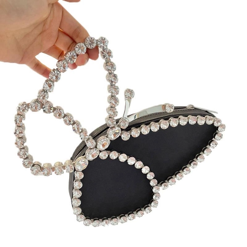 Black Bow Rhinestone Round Clutch Handbags | PRUSES-4