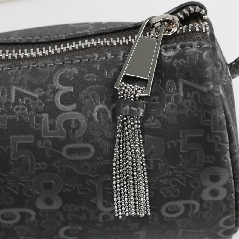 Black  Digital Logo Cylindrical Zipper Boston Handbags-5