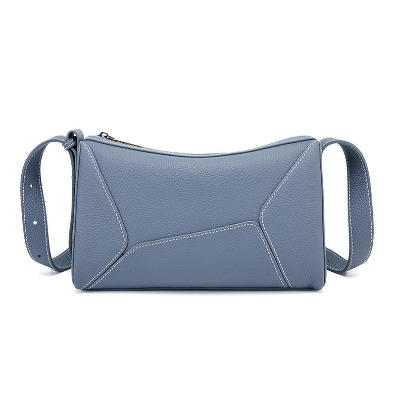 Blue Leather Shoulder Zipper Square Bags-1