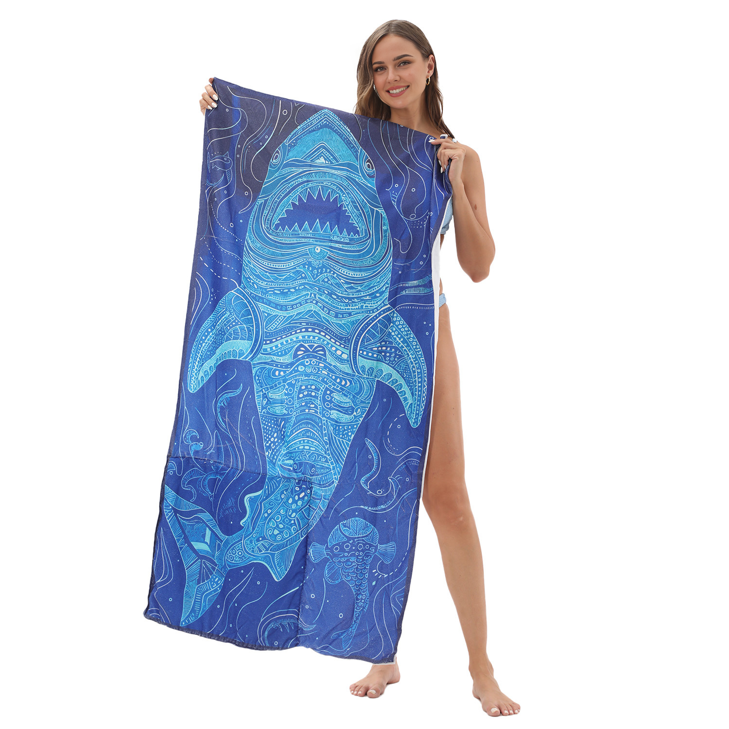 Blue Shark Drawstring Beach Towel | PRUSES-2