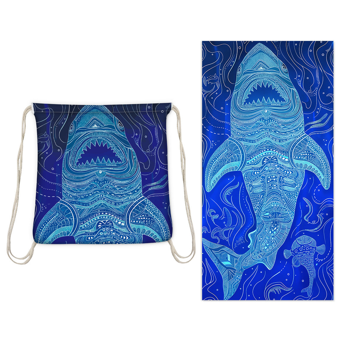 Blue Shark Drawstring Beach Towel | PRUSES-3