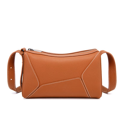 Brown Leather Shoulder Zipper Square Bags