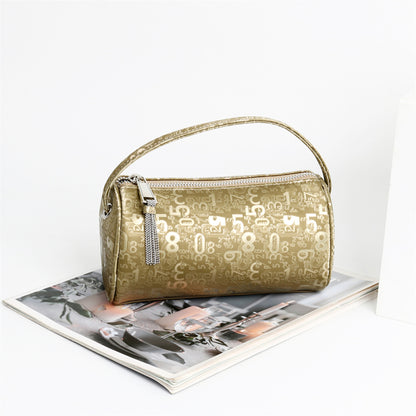 Gold Digital Logo Cylindrical Zipper Boston Handbags