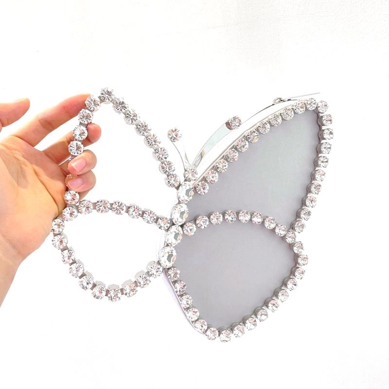 Grey Bow Rhinestone Round Clutch Handbags | PRUSES-5