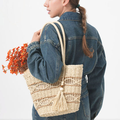 High quality hand-woven straw beach bag |PRUSES-1