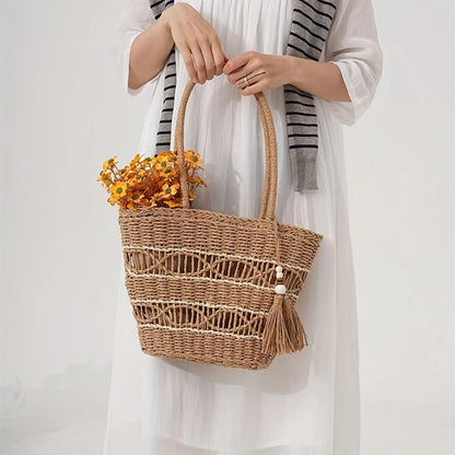 High quality hand-woven straw beach bag |PRUSES-3