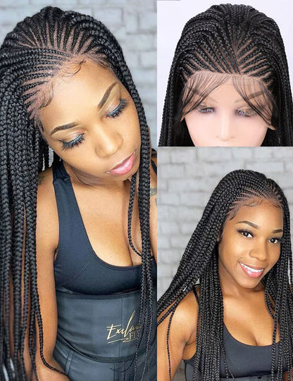 Knotless Box Lace Front Braided Wigs Black-1