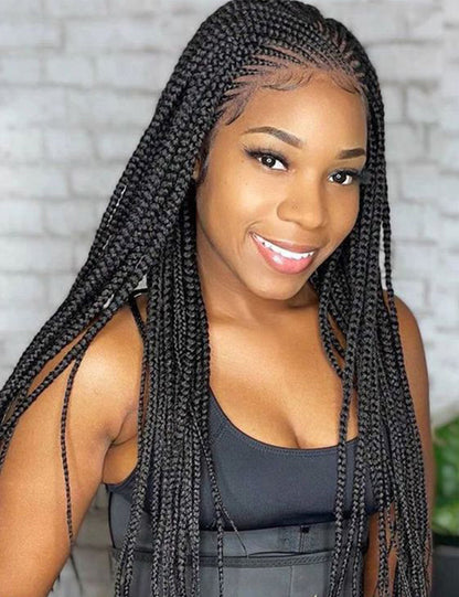 Knotless Box Lace Front Braided Wigs Black-2