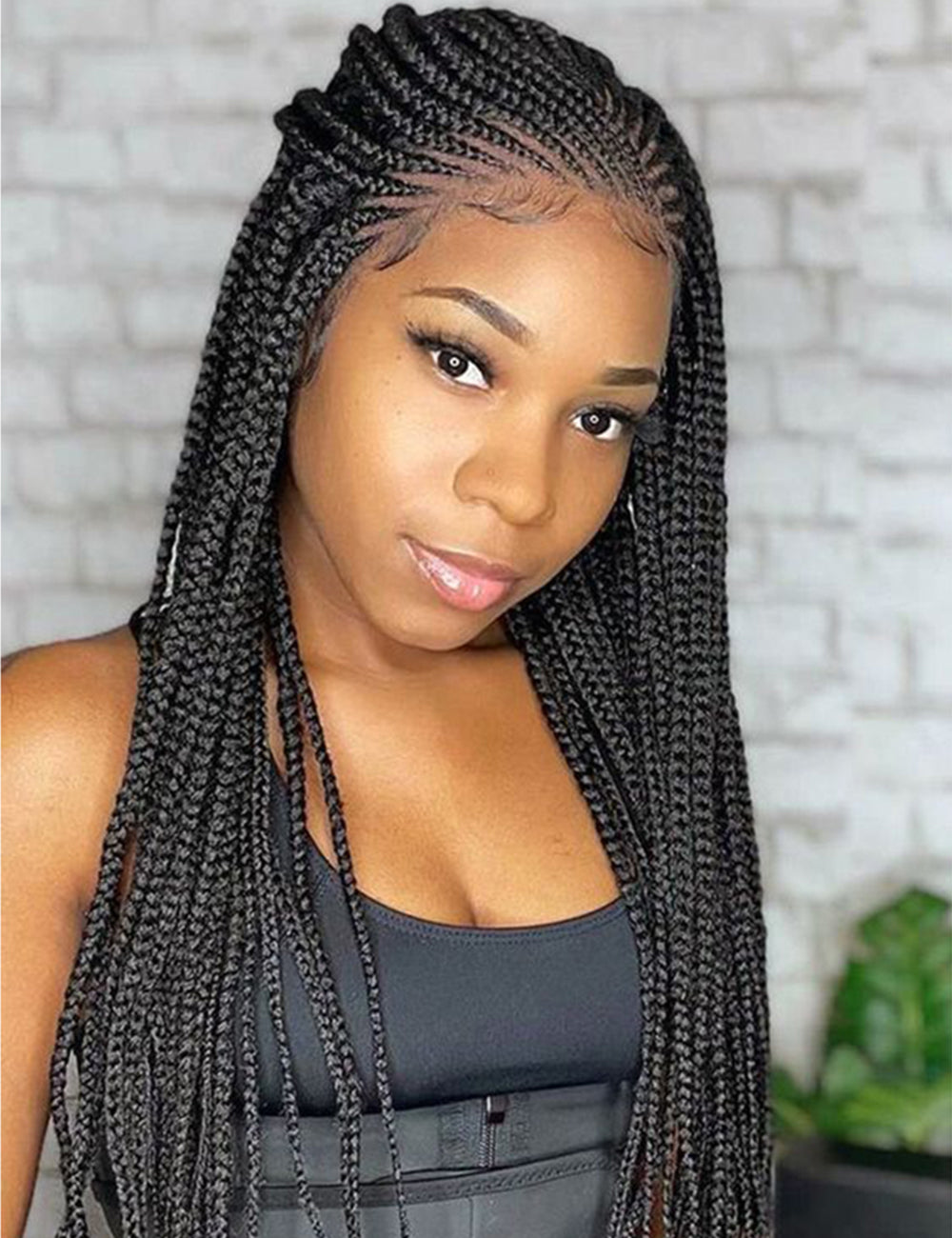 Knotless Box Lace Front Braided Wigs Black-3