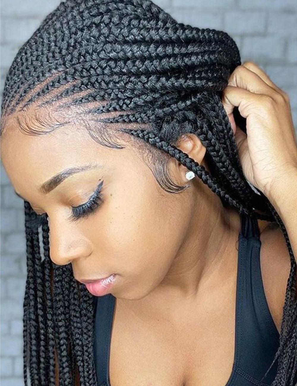 Knotless Box Lace Front Braided Wigs Black-5