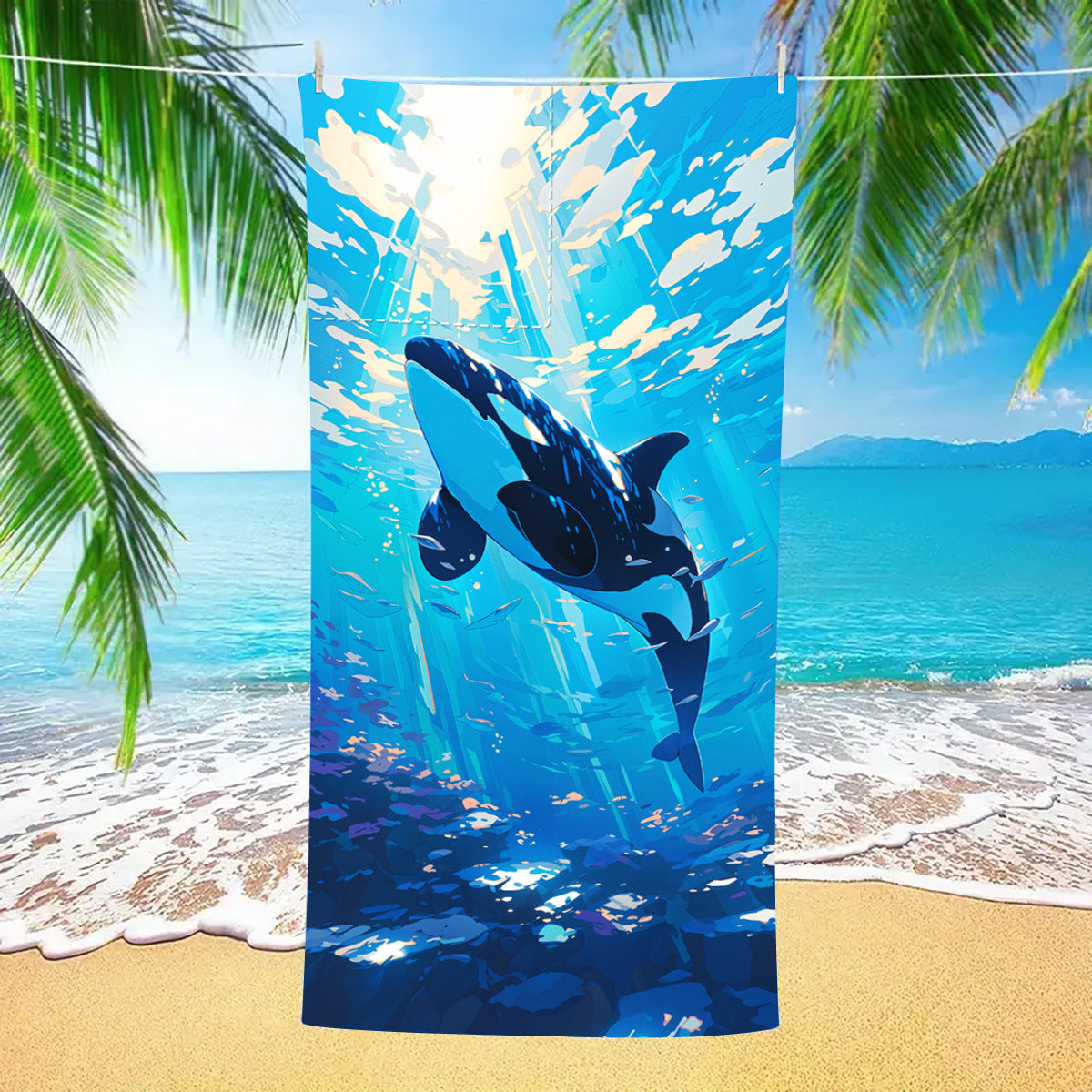 Ocean Killer Whale Drawstring Beach Towel | PRUSES-1