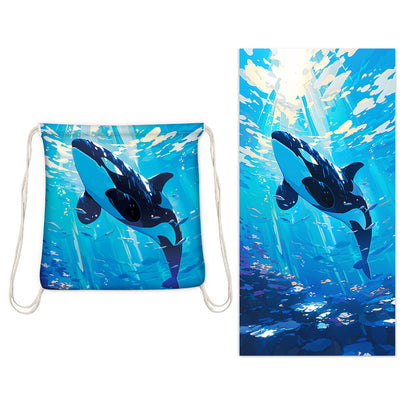 Ocean Killer Whale Drawstring Beach Towel | PRUSES-6