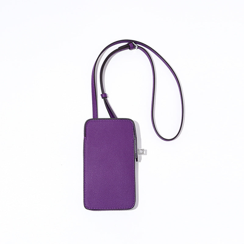 PurpleLeatherCrossbodySquareMobilePhoneBagMi