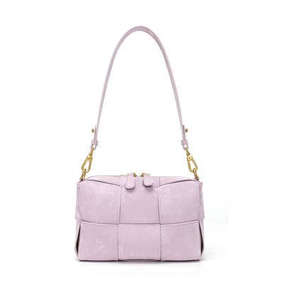 Purple Woven Leather Zipper Shoulder Square Handbags