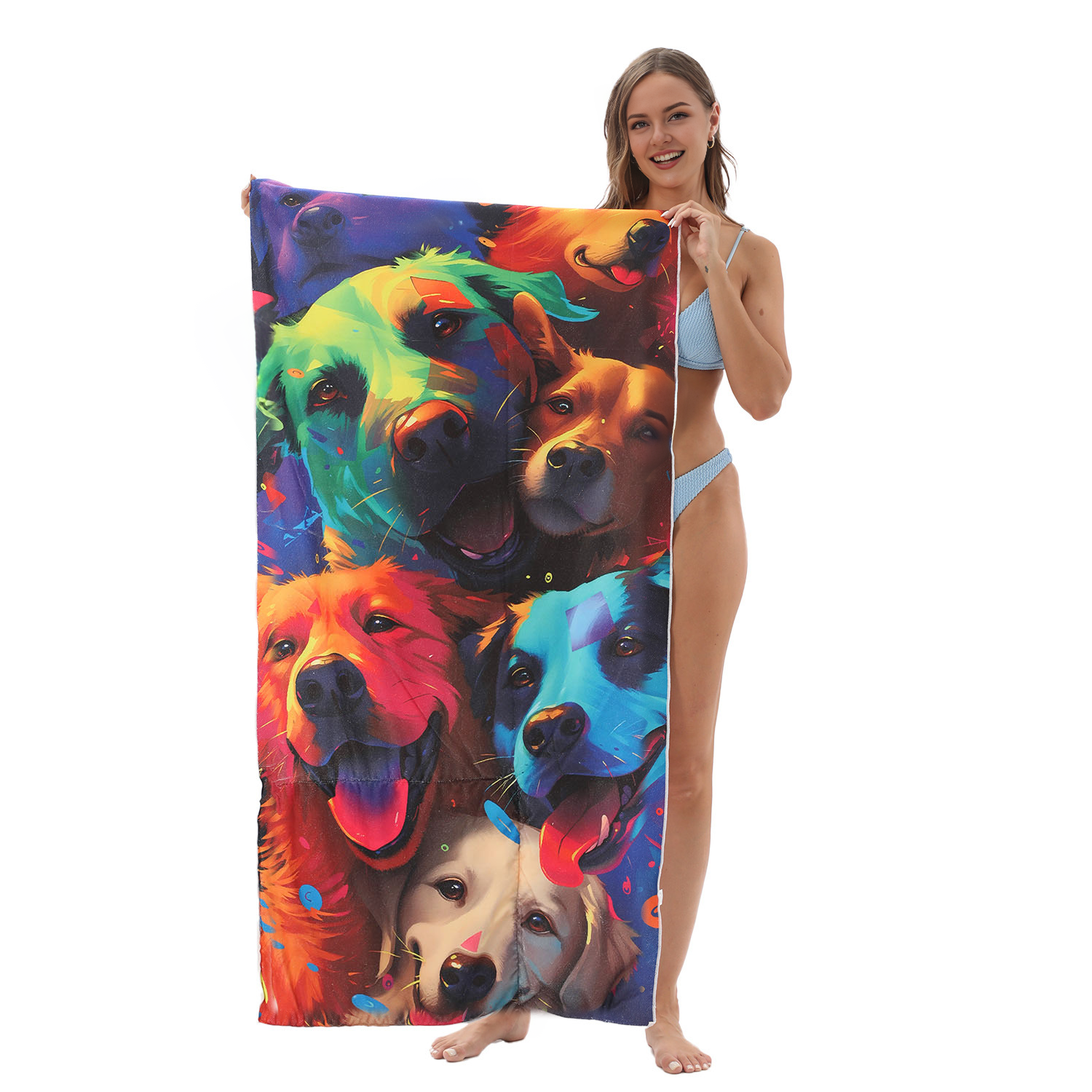 Rainbow Dog Drawstring beach towel | PRUSES-2