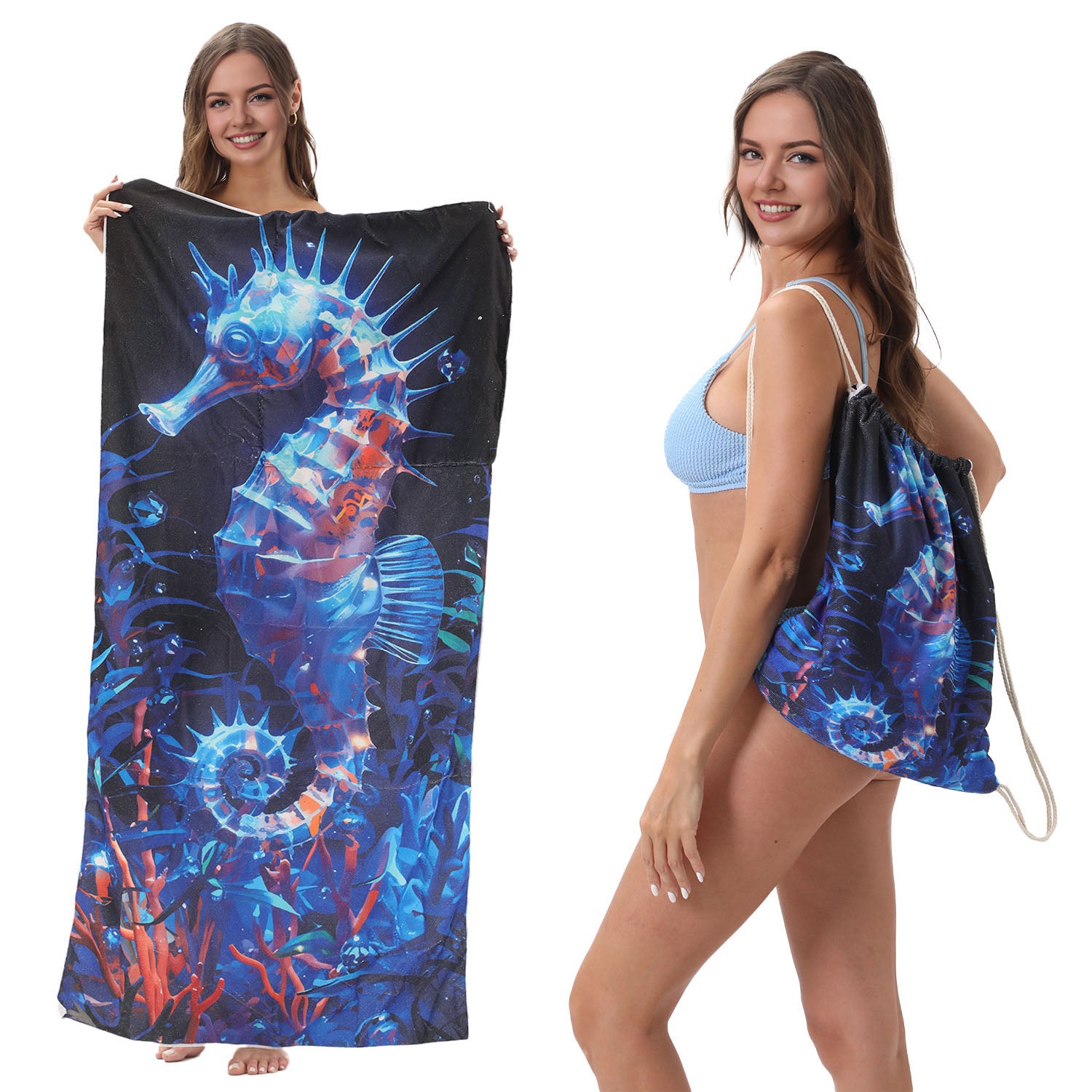 Seahorse Drawstring Beach Towel  | PRUSES-1