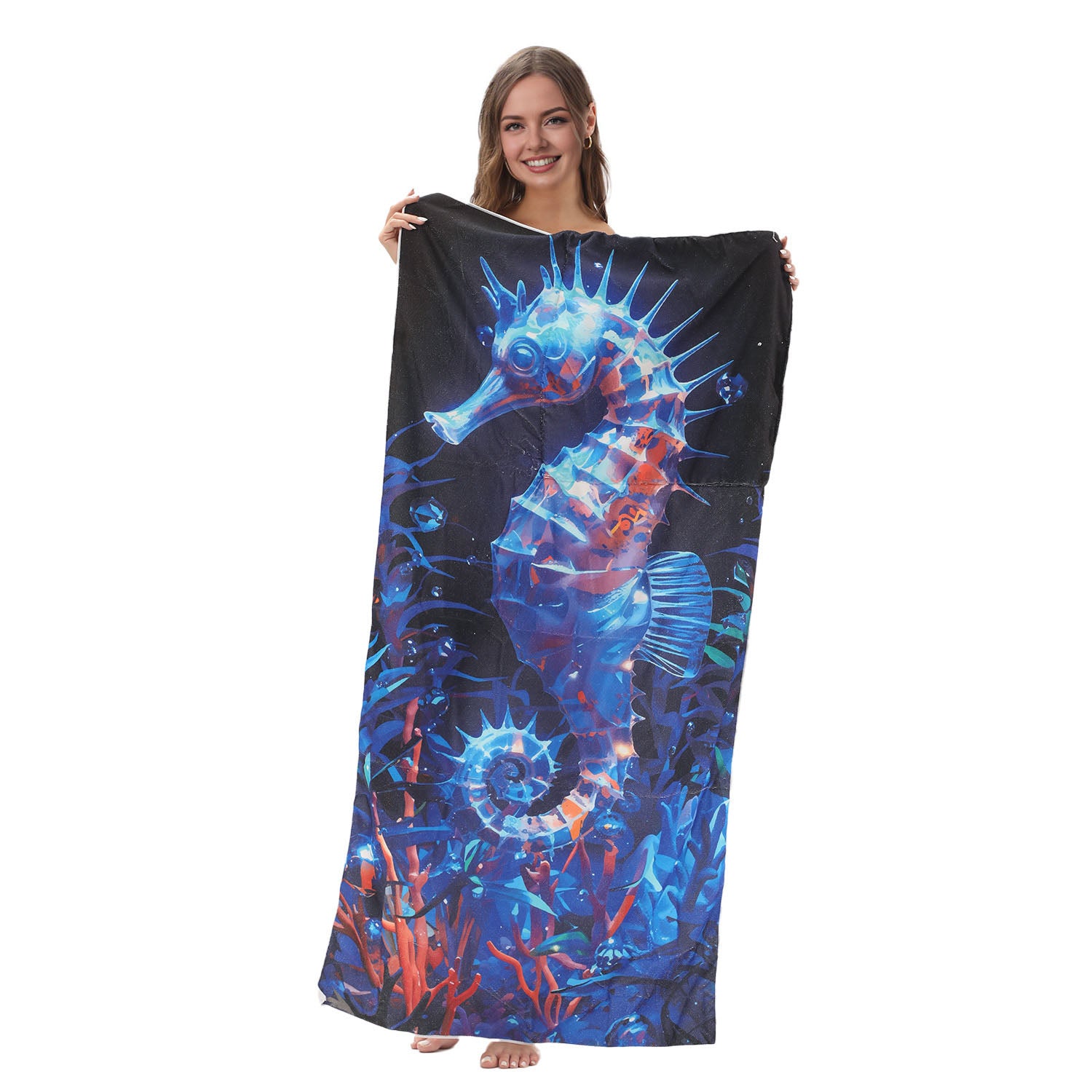 Seahorse Drawstring Beach Towel  | PRUSES-2