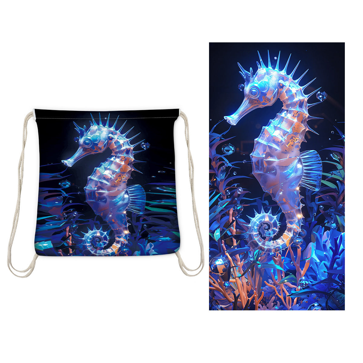 Seahorse Drawstring Beach Towel  | PRUSES-5