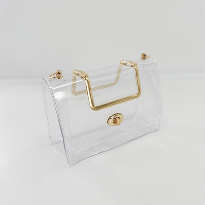 Small Clear Jelly Handbags Top Handle Twist Lock Flap Crossbody Purse with Chain | PRUSES