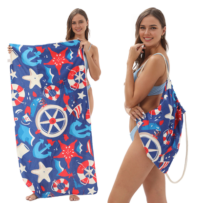 Star Anchor Drawstring Beach Towel | PRUSES-4