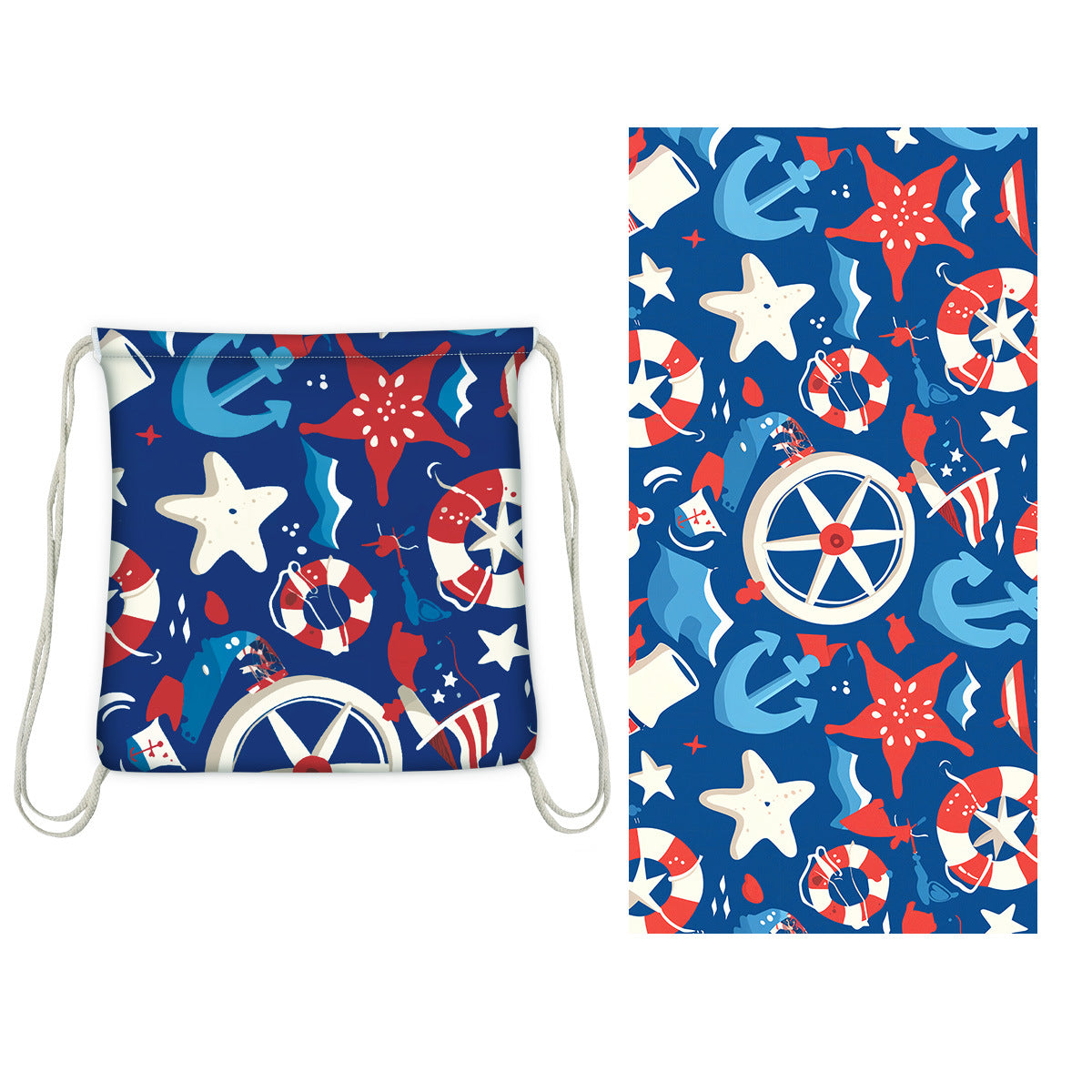 Star Anchor Drawstring Beach Towel | PRUSES-6