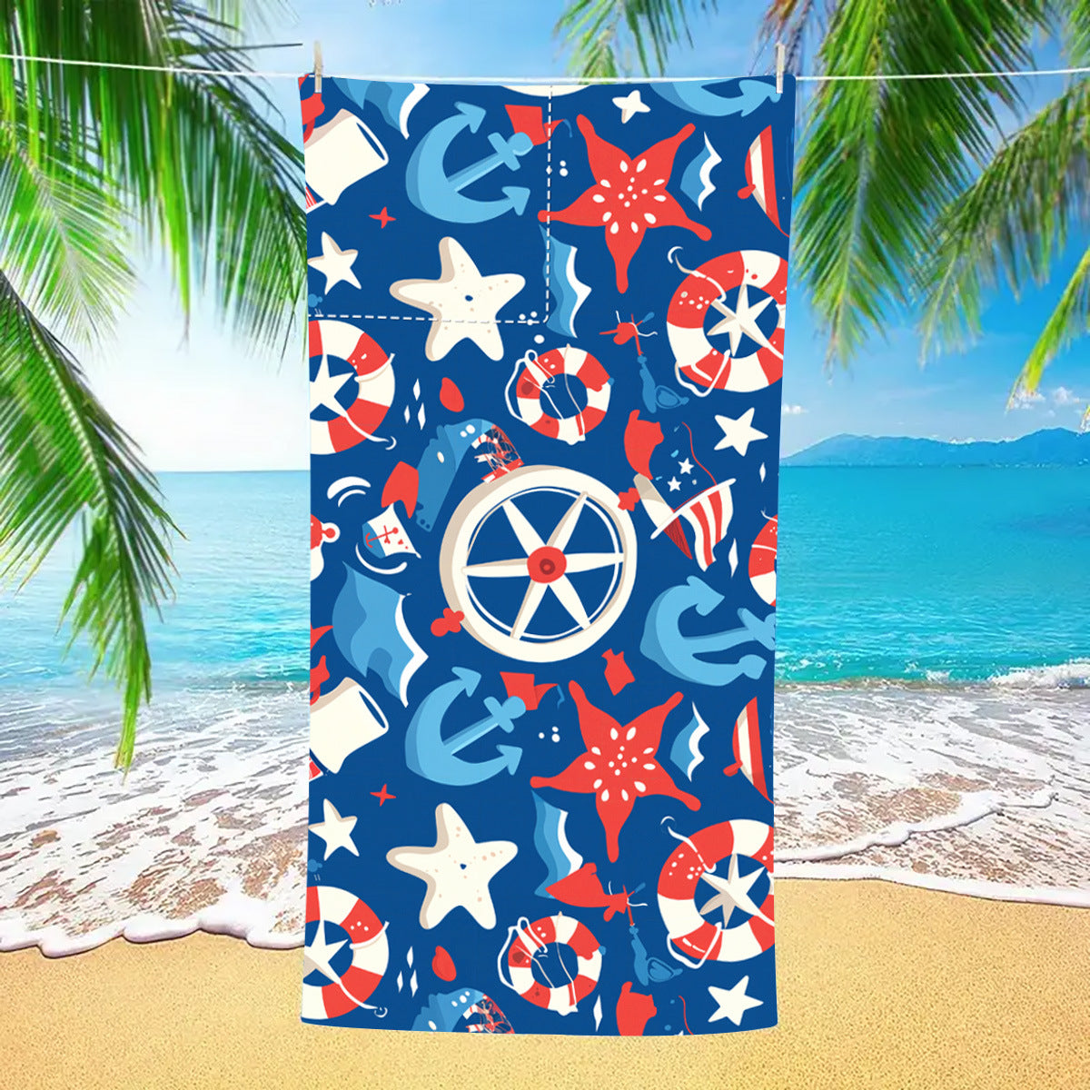 Star Anchor Drawstring Beach Towel | PRUSES