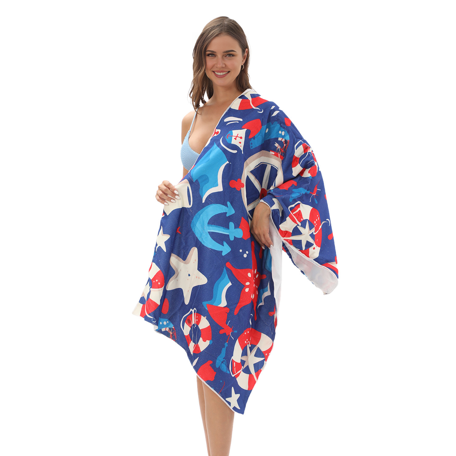 Star Anchor Drawstring Beach Towel | PRUSES-1a