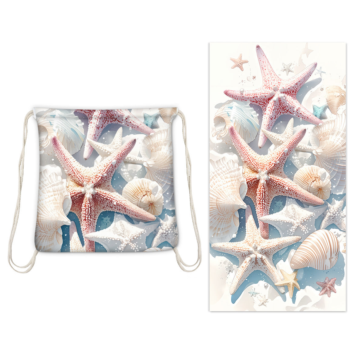 Starfish Shell Drawstring Beach Towel | PRUSES-6