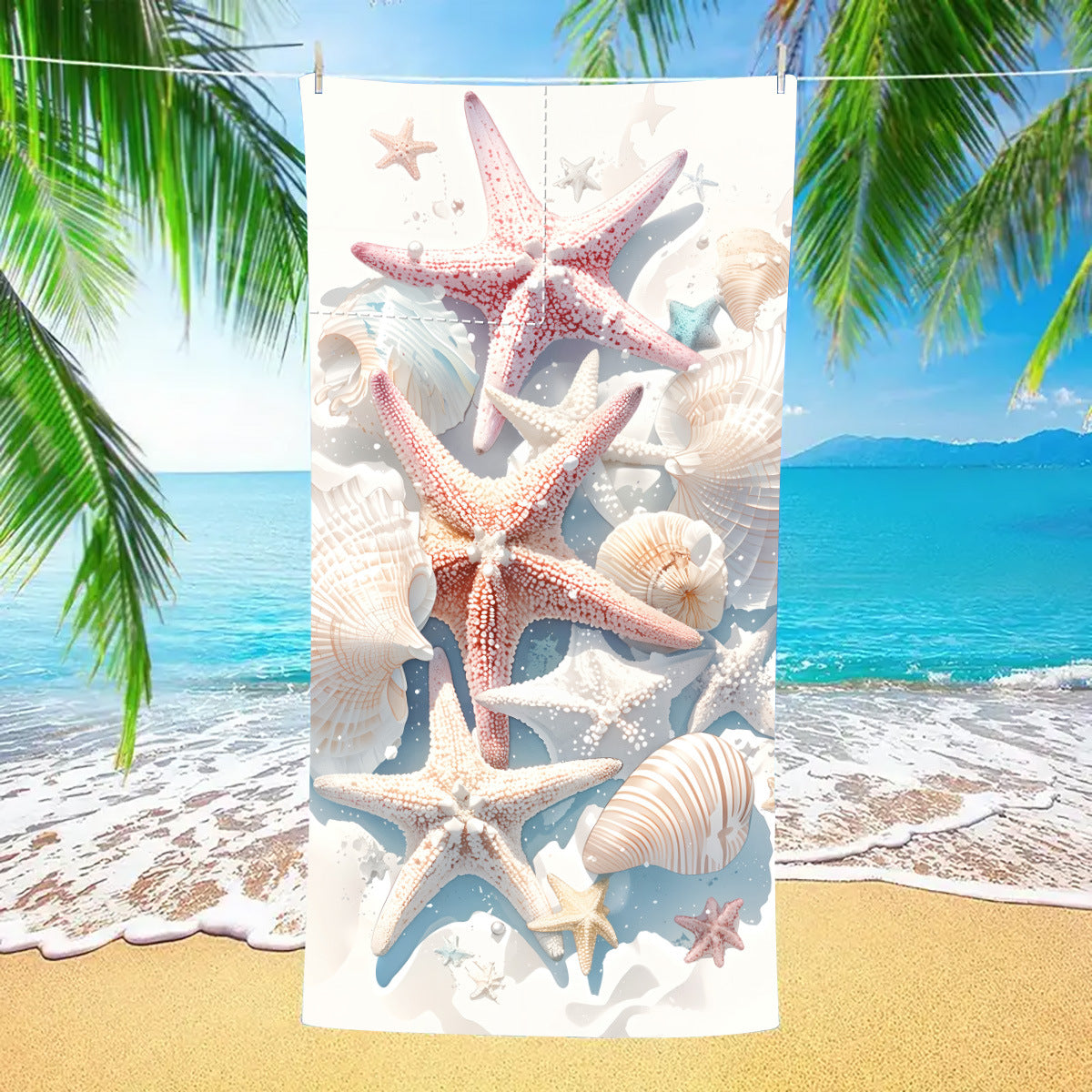 Starfish Shell Drawstring Beach Towel | PRUSES