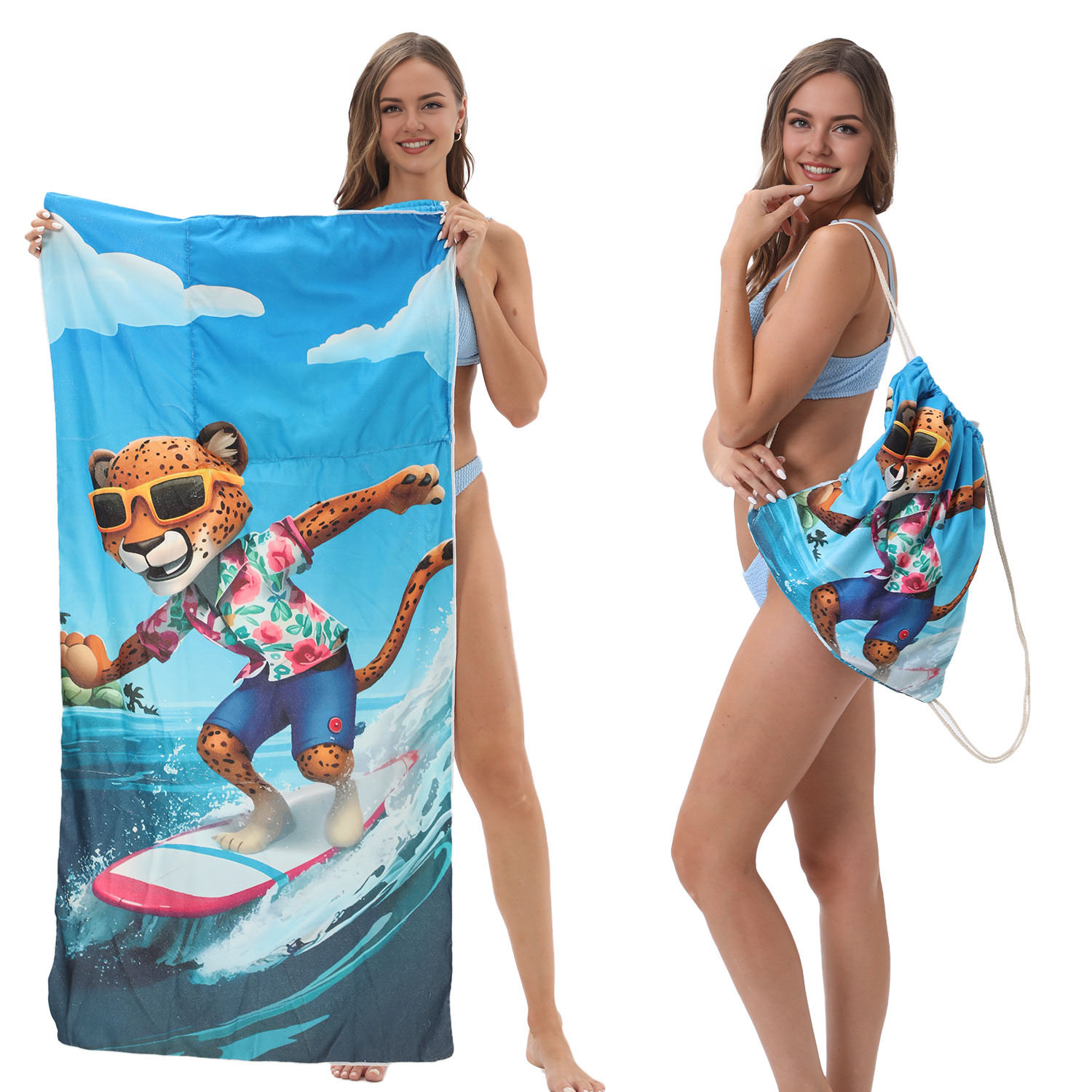 Surf Cheetah Drawstring beach towel | PRUSES-1