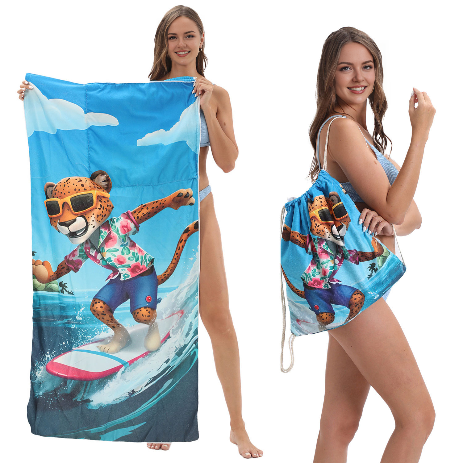 Surf Cheetah Drawstring beach towel | PRUSES-2