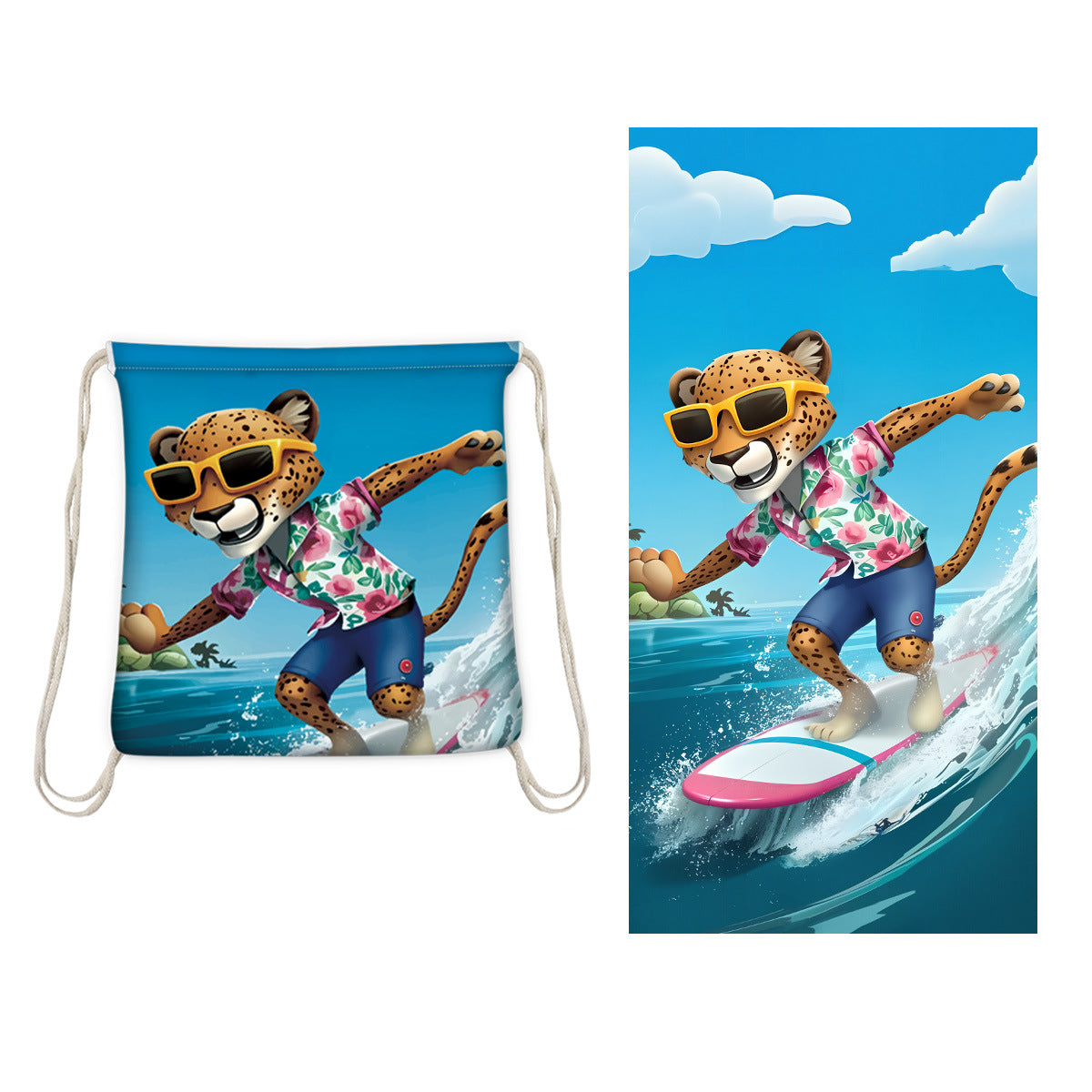 Surf Cheetah Drawstring beach towel | PRUSES-5