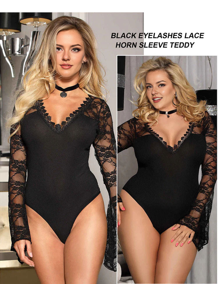 Women Plus Size Teddy V Neckline Bodysuit