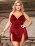 WomenPlusSizeVelvetFloralSexyBacklessNobleLaceBabydollRed_3