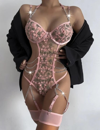 Women Plus Size Garter Bodysuits-3