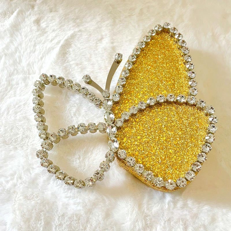 Yellow Bow Rhinestone Round Clutch Handbags | PRUSES