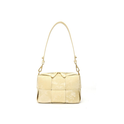 Yellow_Woven_Leather_Zipper_Shoulder_Square_Handbags