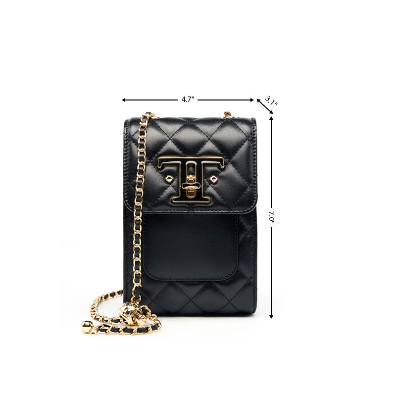 Black Leather Quilted Square Chain Bag Flap Mini Crossbody Bags with Buckle| PRUSES