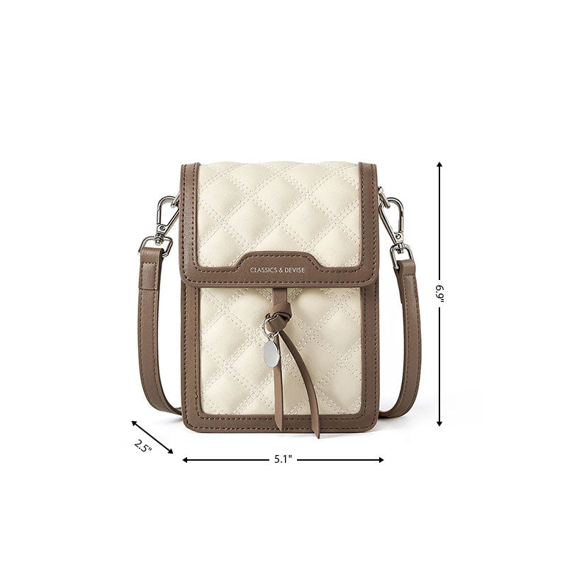 Beige Quilted Mini Crossbody Bags Leather Flap Crossbody Purse| PRUSES